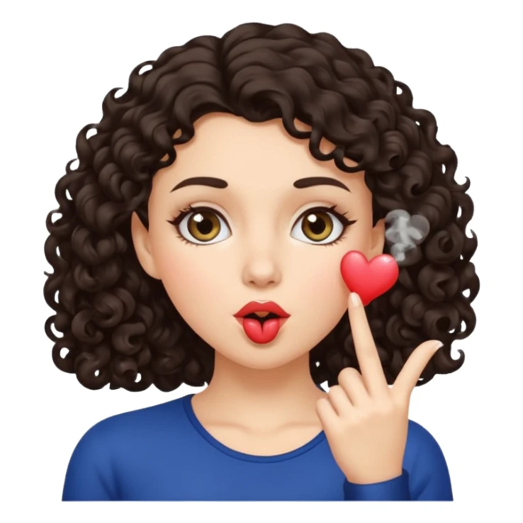 White girl with dark curly hair blowing a kiss sticker