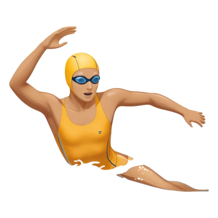 An icon featuring a swimmer in mid-stroke, cutting through the water with a strong, fluid motion. The design includes ripples around the swimmer’s body and a pool lane line in the background, symbolizing speed and technique in swimming. Transparent background highlights the grace sticker