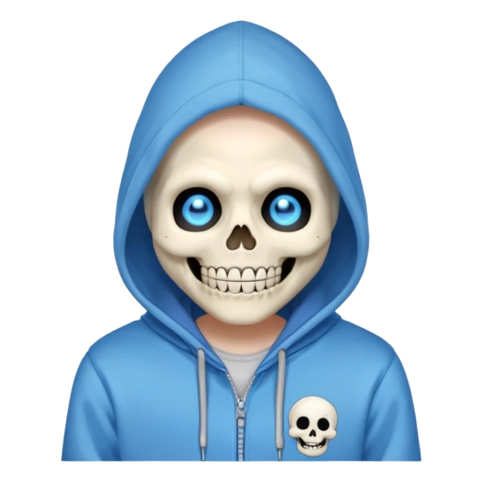Sans from Undertale with glowing blue eye, skeleton with permanent grin, wearing blue hoodie sticker
