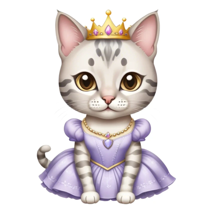 White and grey bengal cat wearing a princess dress  sticker