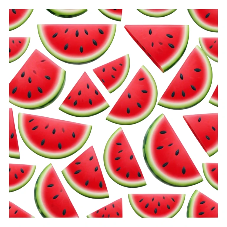 Cinematic juicy watermelon, thick slices revealing vibrant red interior, glossy and glistening with tiny black seeds, fresh and refreshing, soft glowing background, summer vibes. sticker