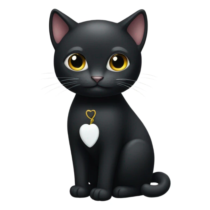 full body black cat with little white heart spot under chin  sticker