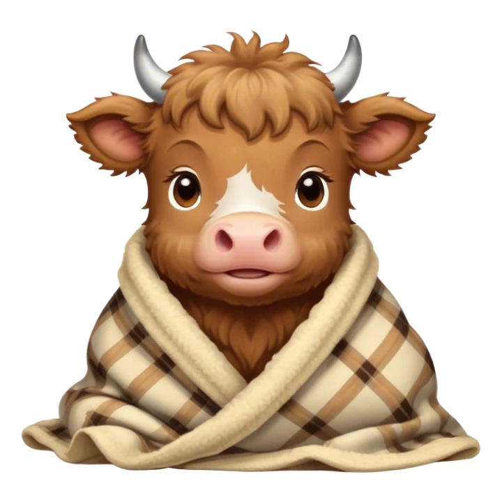 brown fluffy baby scottish cow cozy in a blanket sticker