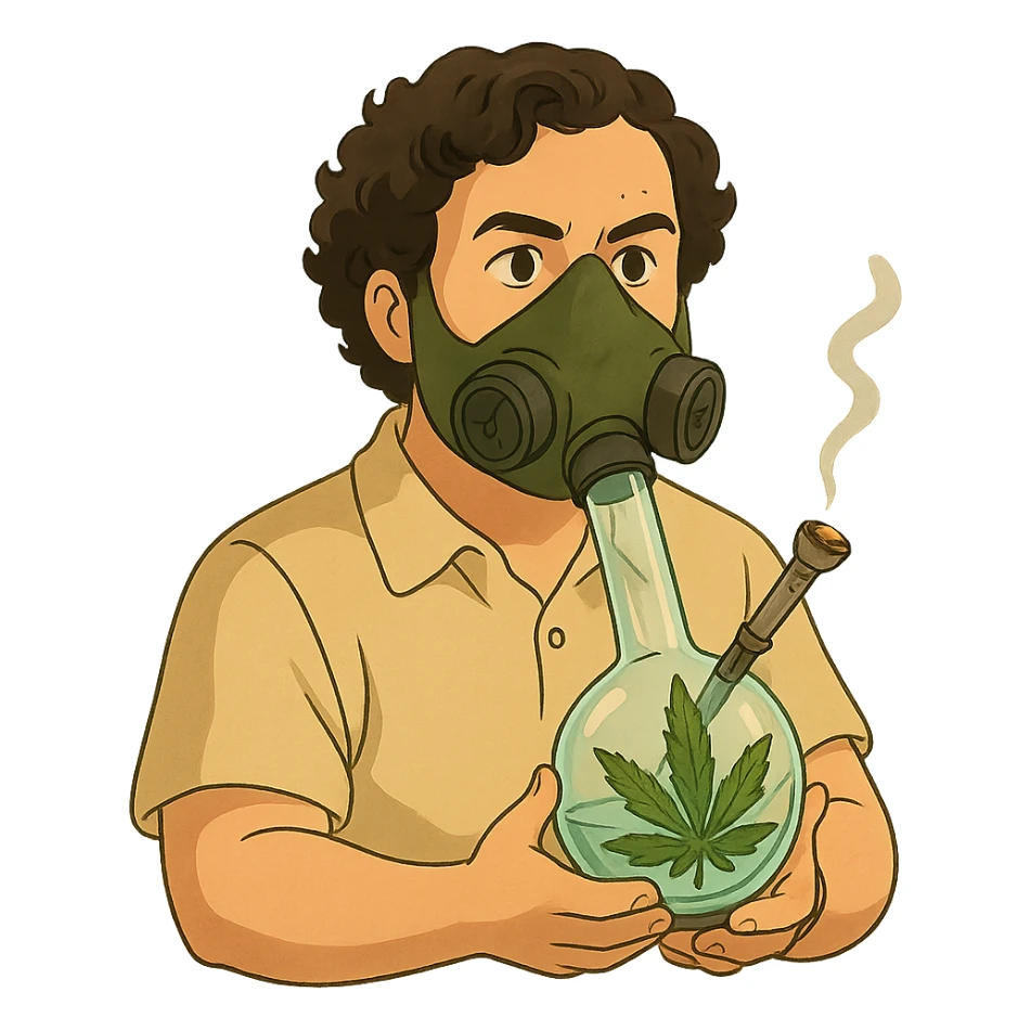 pablo escobar wearing a gas mask cannabis bong sticker