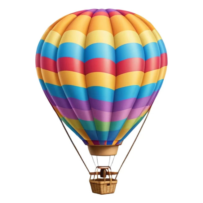 a clear sky and distant hills in the background with A colorful hot air balloon floating gracefully above the ground. The balloon's vibrant colors stand out against the soft clouds, capturing the peaceful yet adventurous spirit of hot air ballooning. sticker