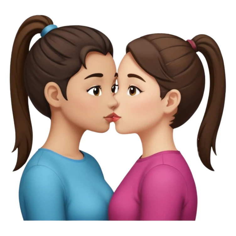 Two girls kissing brunette one with ponytail sticker