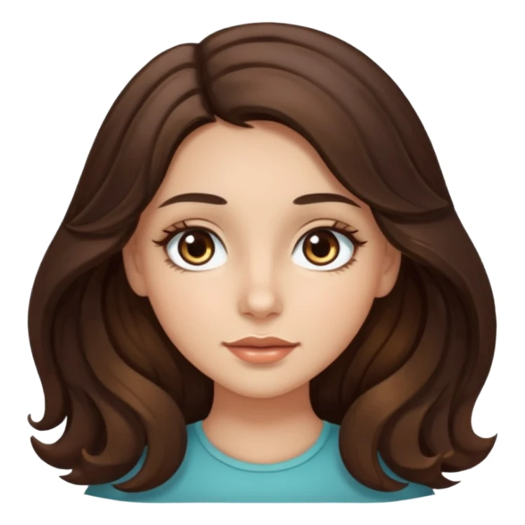 girl with wavy long dark brown hair, brown eyes, light to medium complexion, long lashes, almons shapes eye sticker