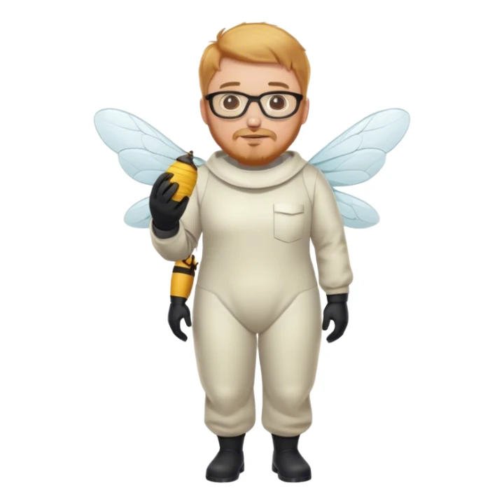 full body medium plus size bee keeper with  short light strawberry blonde hair and goatee wearing glasses  sticker