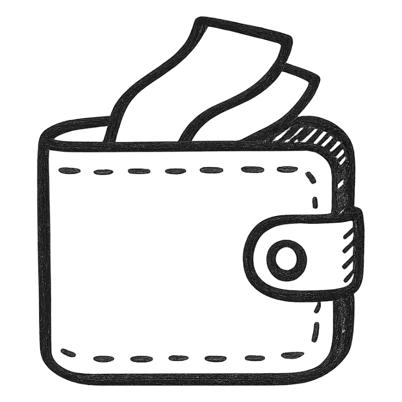 wallet, hand-drawn outlined icon style, playful and sketchy sticker