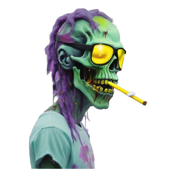 .Zombie_ Vaporwave black holographic oilslick zombie unicorn smoking beakerbong yellow caution tape sticker