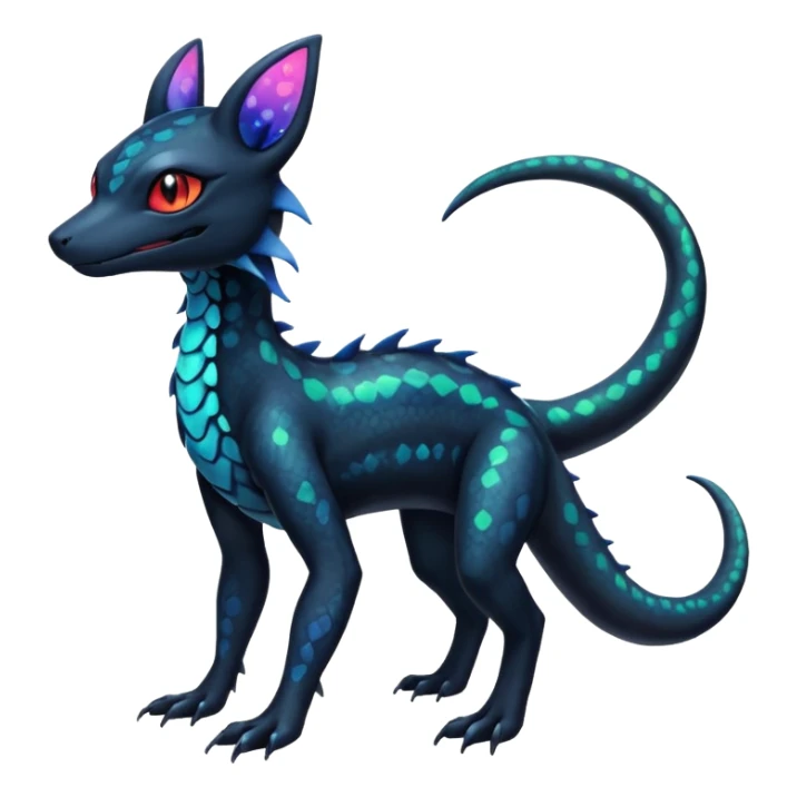 Rainbow Scaley Exotic Salandit-Aurorus-Umbreon-Fakémon-hybrid-creature (full body), 4 legs sticker