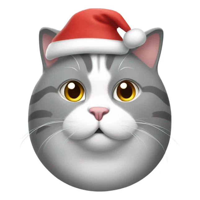 Grey fat cat with white accents wearing a Santa hat sticker