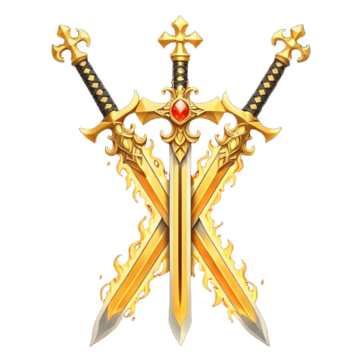 Two fiery royal golden swords in a cross sticker