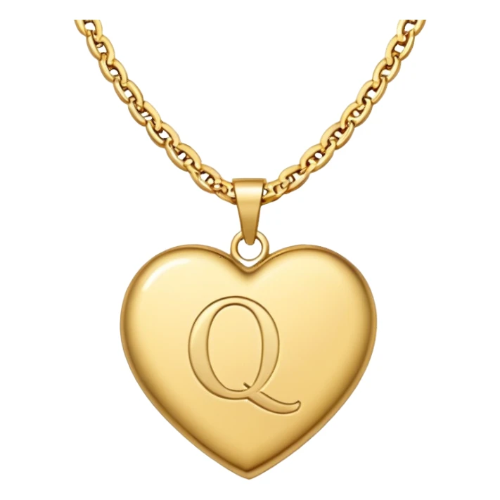 Gold necklace with heart pendant engraved with letter q sticker