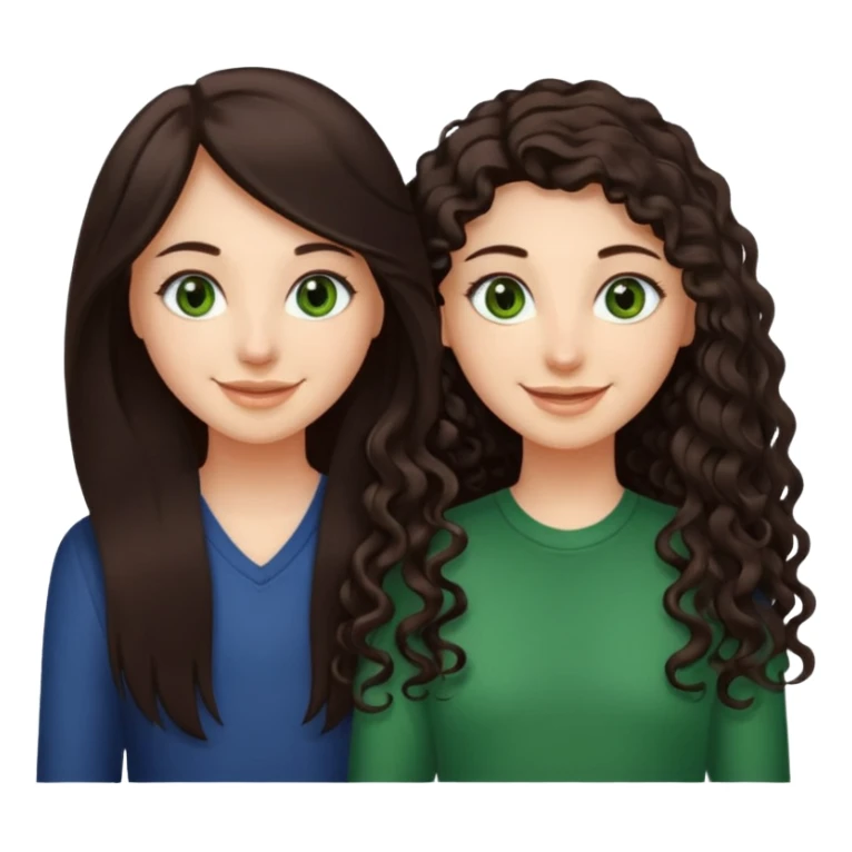 Two besties: 1: long ironed straight darkbrown hair, green eyes 2: long curly darkbrown hair, brown eyes sticker