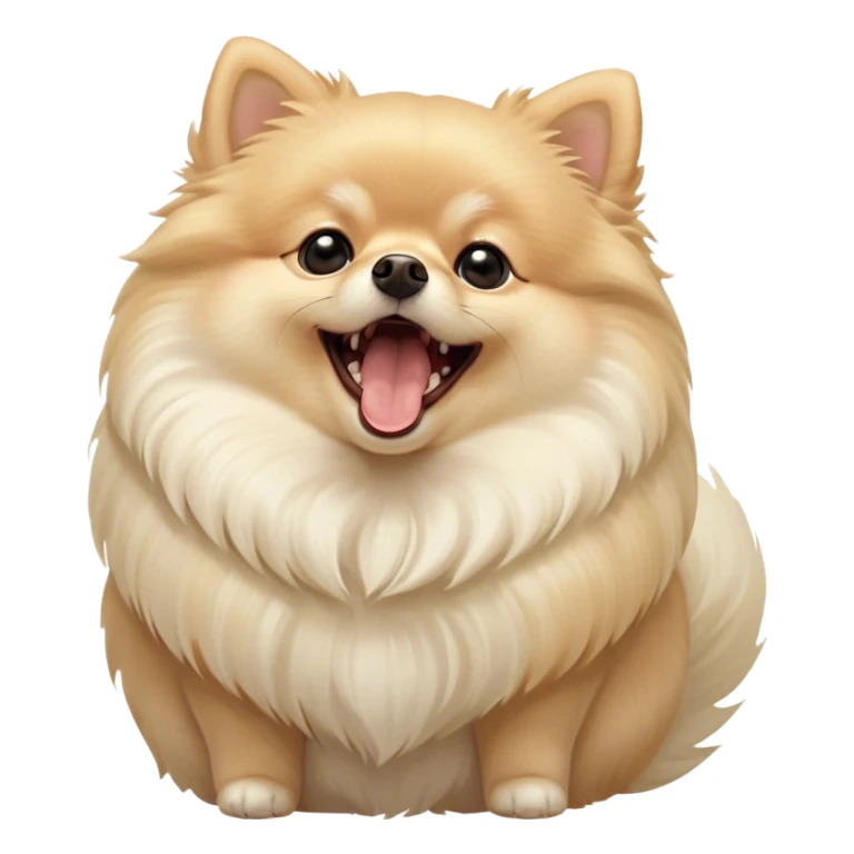 Cinematic Cute Yawning Cream Pomeranian Portrait Emoji, Head tilted slightly with a dramatic, wide-open yawn, showcasing a soft, fluffy cream Fur with gentle highlights, floppy ears slightly drooping, round dark eyes barely open in drowsy contentment, Simplified yet irresistibly adorable features, highly detailed, glowing with a soft, cozy glow, high shine, relaxed yet expressive, stylized with a touch of whimsy, bright and endearing, soft glowing outline, capturing the essence of a sleepy yet affectionate companion, so drowsy it feels like it could stretch right out of the screen and curl up for a nap! sticker