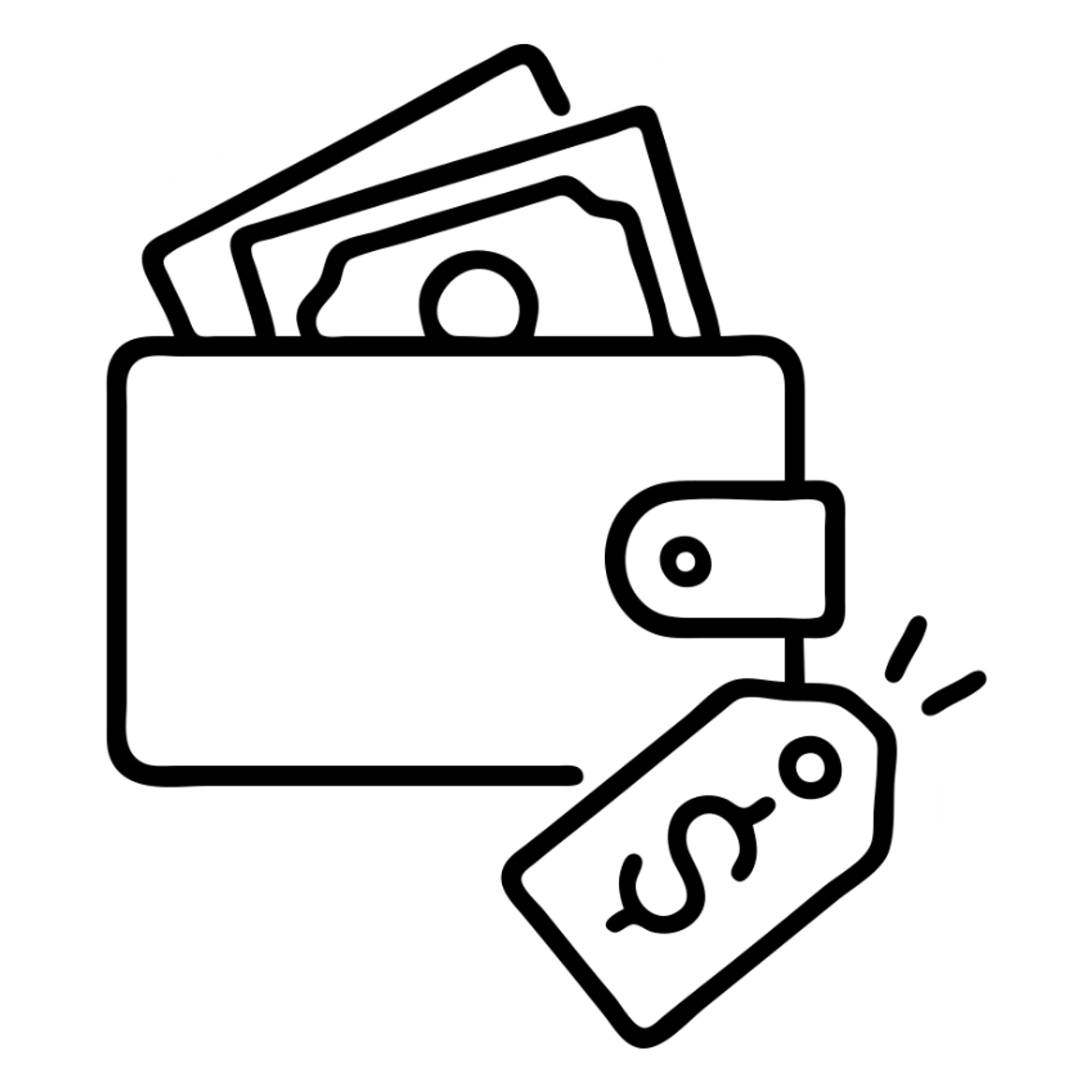 Wallet losing money with expense tags sticker