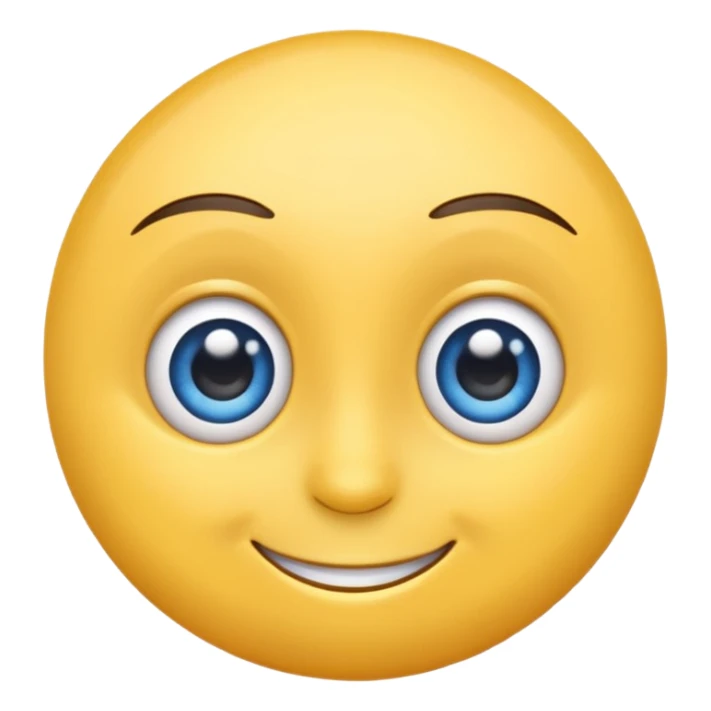 yellow emoji with big blue eyes, wide smile, with eyebrows and eyelashes sticker