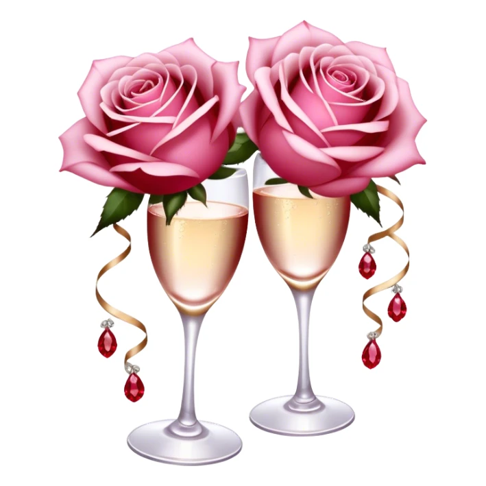 Soft pink champagne roses intertwine with glistening rubies, blending elegance with warmth. The delicate petals and deep red gems create a luxurious, romantic scene. sticker