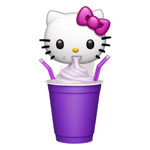 Hello kitty sipping purple soda out a paper cup sticker