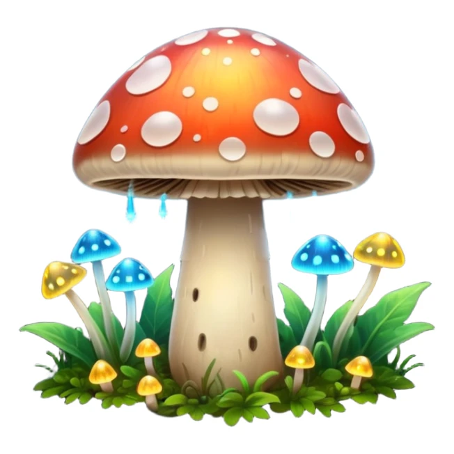 A glowing mushroom with fire flys flying around it  sticker