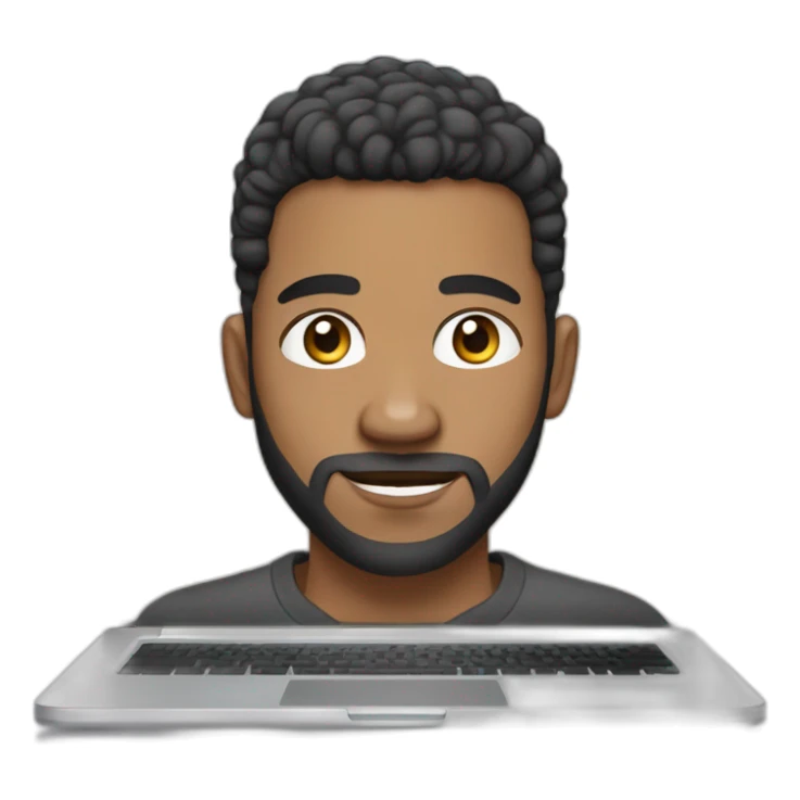 biracial brown man, with beard and skin fade hair cut, on a laptop sticker