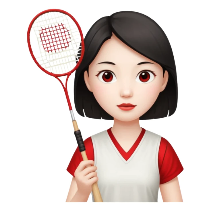 ancient gongsam girl with 1 badminton racket, red sticker