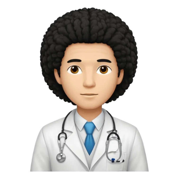 A young male slim doctor with long black afro hair which covered his forehead sticker