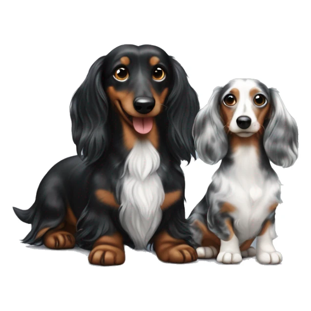 Long-haired black merle dachshund with little one  sticker