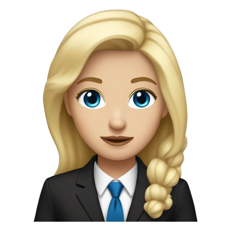 blonde girl with blue eyes in a full black suit sticker