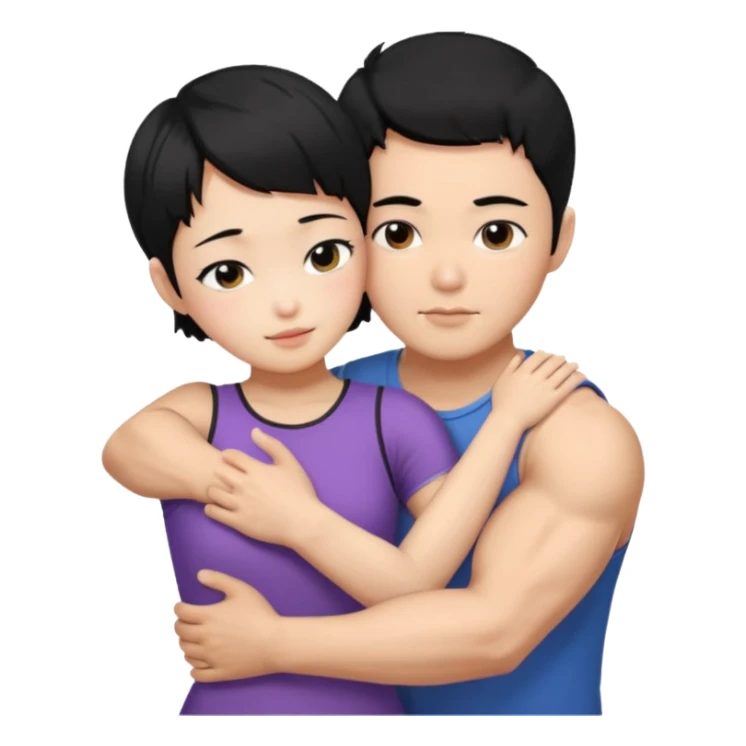 buff korean Man black hair hugging girl with black pixie cut  sticker