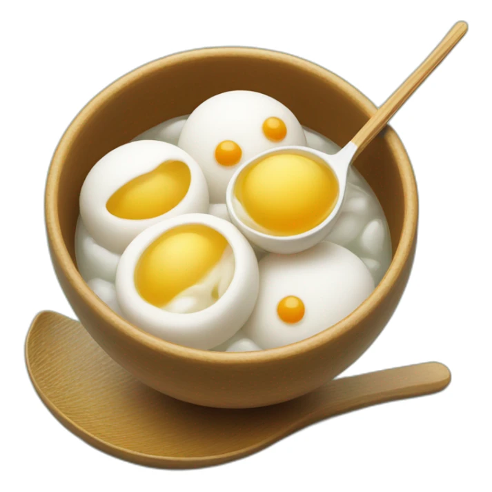 Tang yuan in a bowl with a spoon sticker