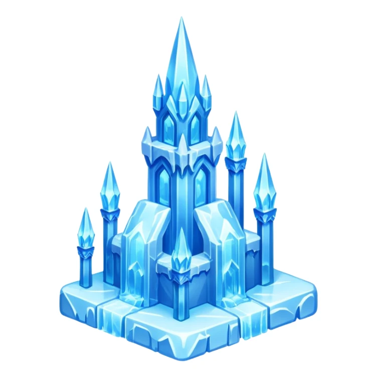 ice palace object icon, crystal ice palace, tall icy towers, transparent blue ice walls, sparkling details, soft glow, 3D cartoon, mobile game icon style, centered, clean background, soft shadow, no text, no watermark



 sticker