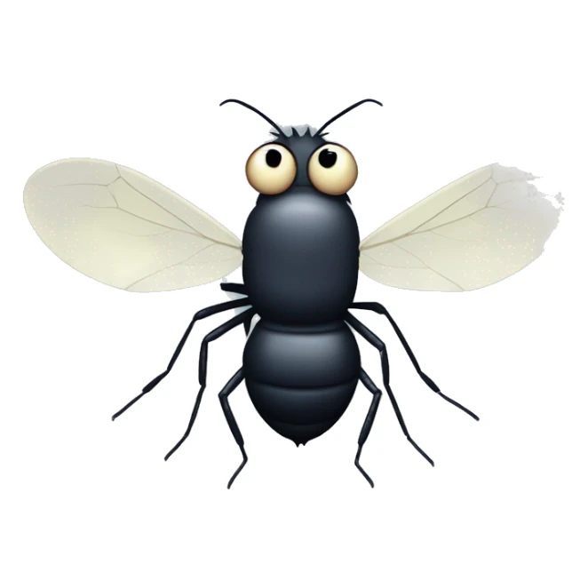 A midge (very tiny fly from scotland) looking like a vampire (with two protruding teeth), view from face/profile, looking like embarassed, looking cute sticker