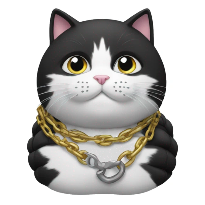 black and white cat in a puffer with a chain  sticker