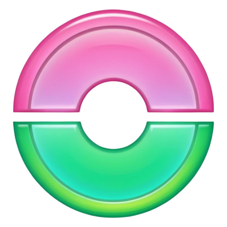 an emoji with a split magical circle, half pink and half green, glowing, mystical energy sticker