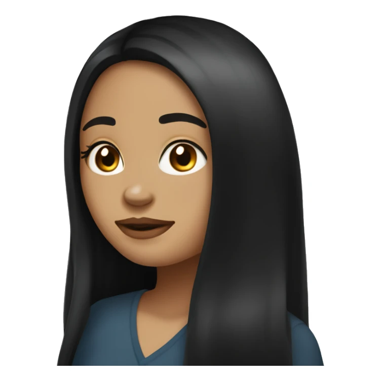 girl with black long hair side part and a while shit light skin colot sticker