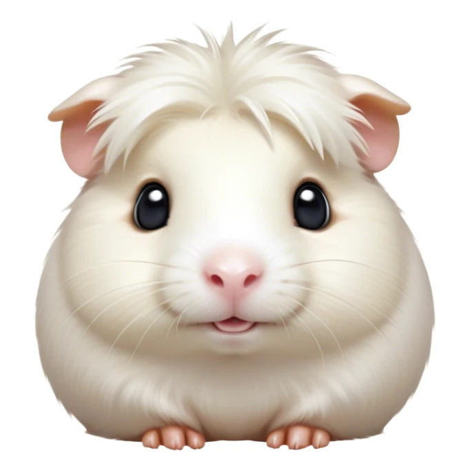 Cinematic Cute White Guinea Pig Portrait Emoji, Head tilted playfully and inquisitively, showcasing a silky, immaculate white fur with a natural glow, round, sparkling dark eyes filled with curiosity, Simplified yet irresistibly adorable features, highly detailed, glowing with a warm, friendly light, high shine, affectionate and lively, stylized with a touch of whimsy, bright and endearing, soft glowing outline, capturing the essence of a mischievous yet loving guinea pig, so playful it feels like it could nuzzle out of the screen and into your arms! sticker