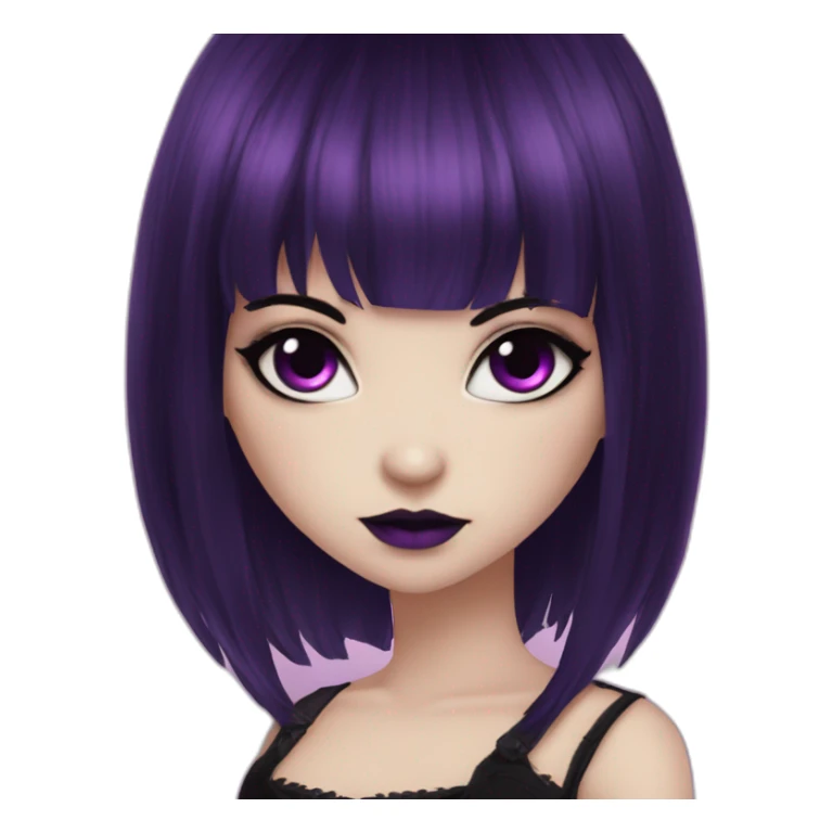 Elissabat -with bangs -long-hair-dark-plumpurple-and-black-vampire-goth-makeup-pinkeyes-romanticgothcloses- sticker