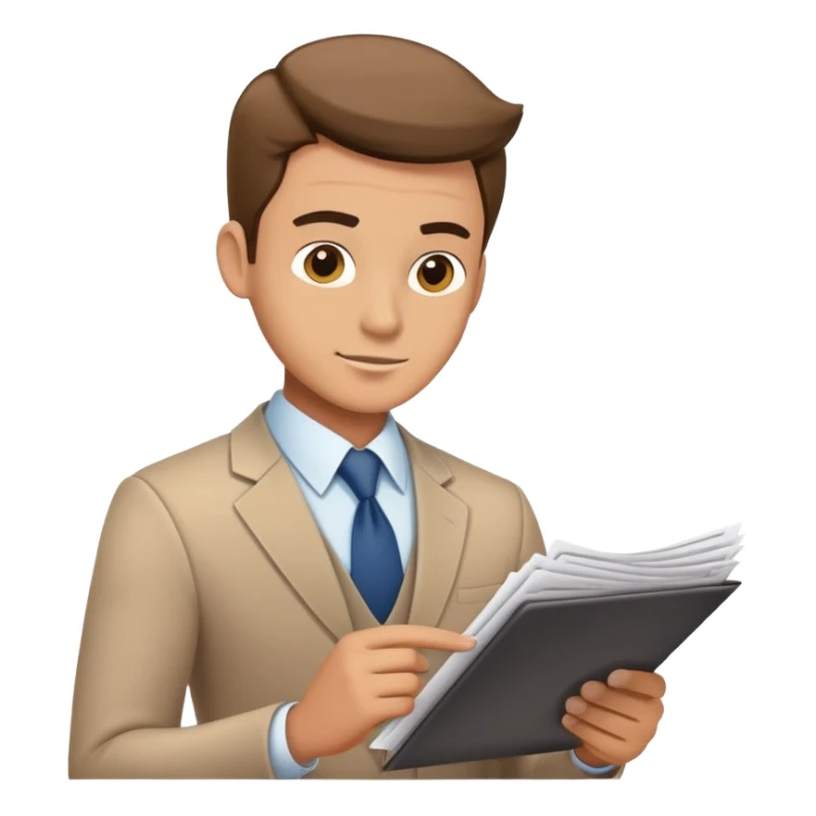 male office worker reviewing paperwork sticker