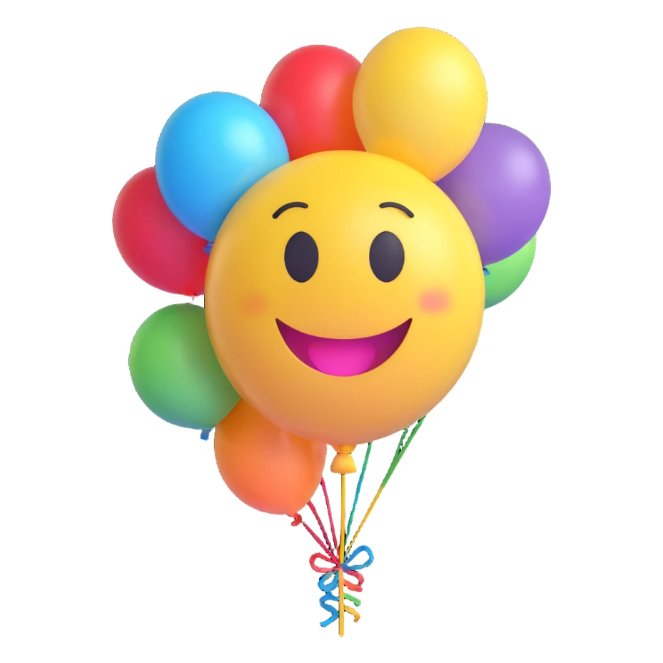 3D smiley emoji, large eyelashes, girly, colorful balloon, loving sticker