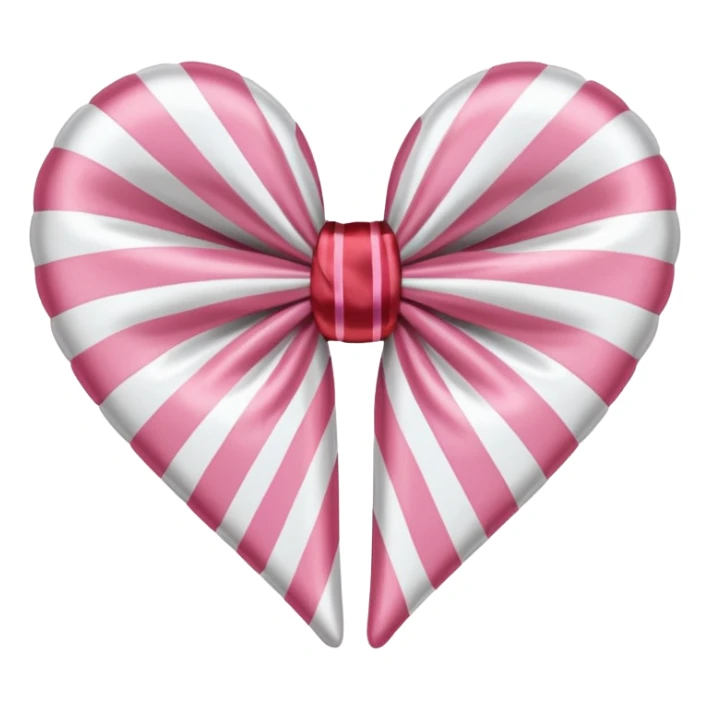 candy cane bow heart shape with light pink stripes and a satin bow sticker