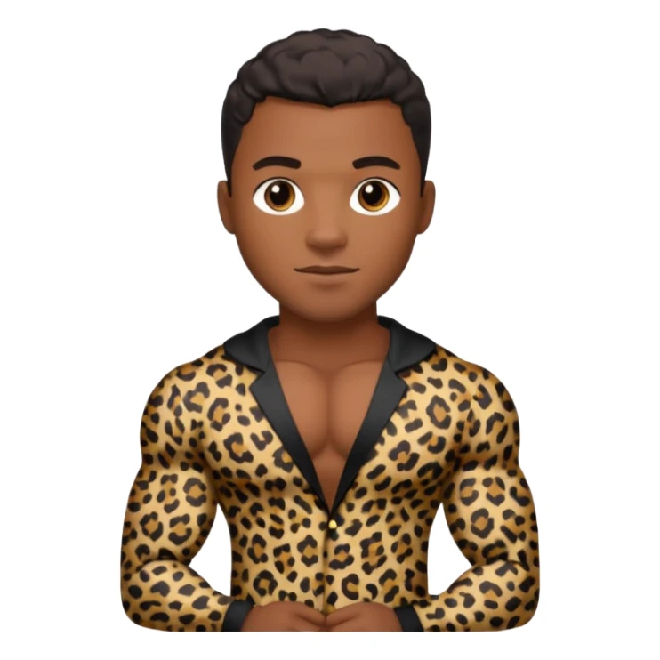Handsome Black guy with brown skin tone, with muscular build, wearing black leapard print pajamas  sticker