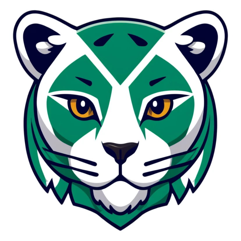 Ancient Egyptian style profile of jaguar with strict geometric lines, flat hieroglyphic style, only white and deep dark green, no curved lines, angular shapes only sticker