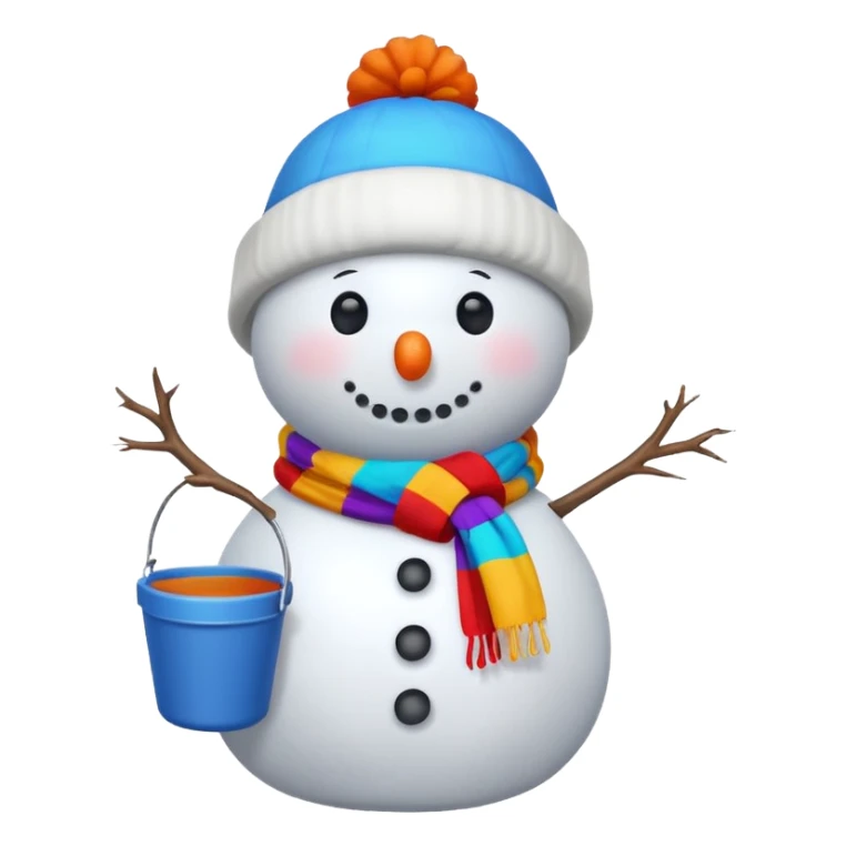 A snowman wearing a colorful scarf and a tiny bucket hat. sticker