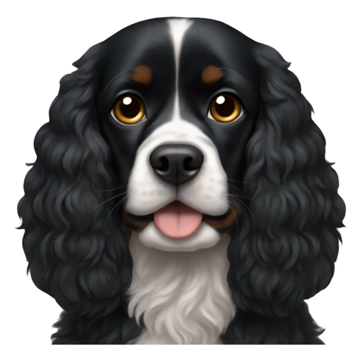 Small completely black king spaniel with black fur on his whole face and white fur on chest sticker