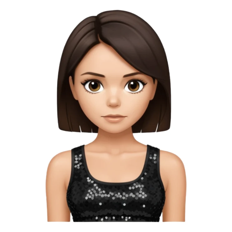 Victoria Beckham with dark brown hair, black sequin crop top sticker