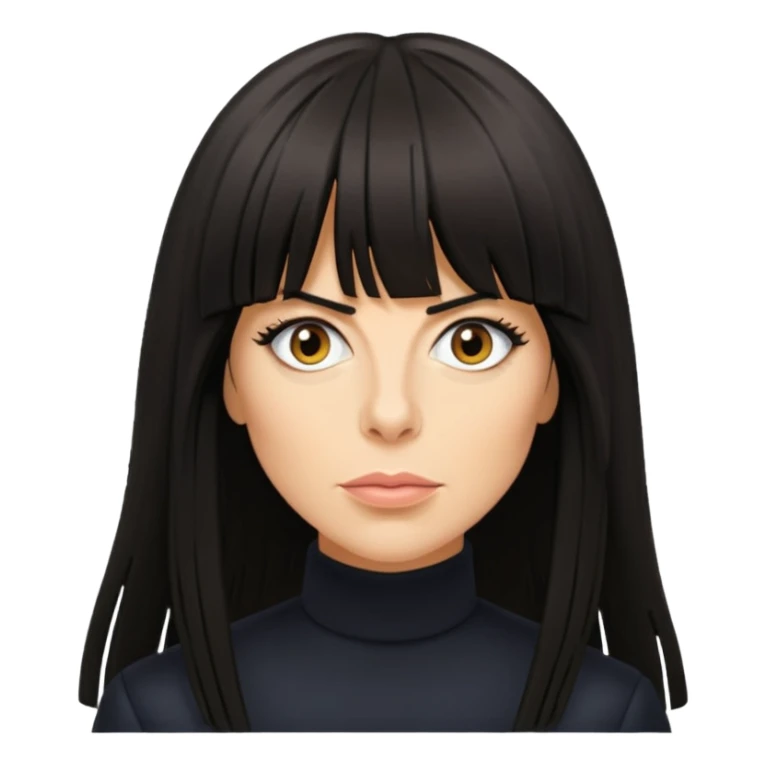 Claudia Winkleman with a very thick long fringe sticker