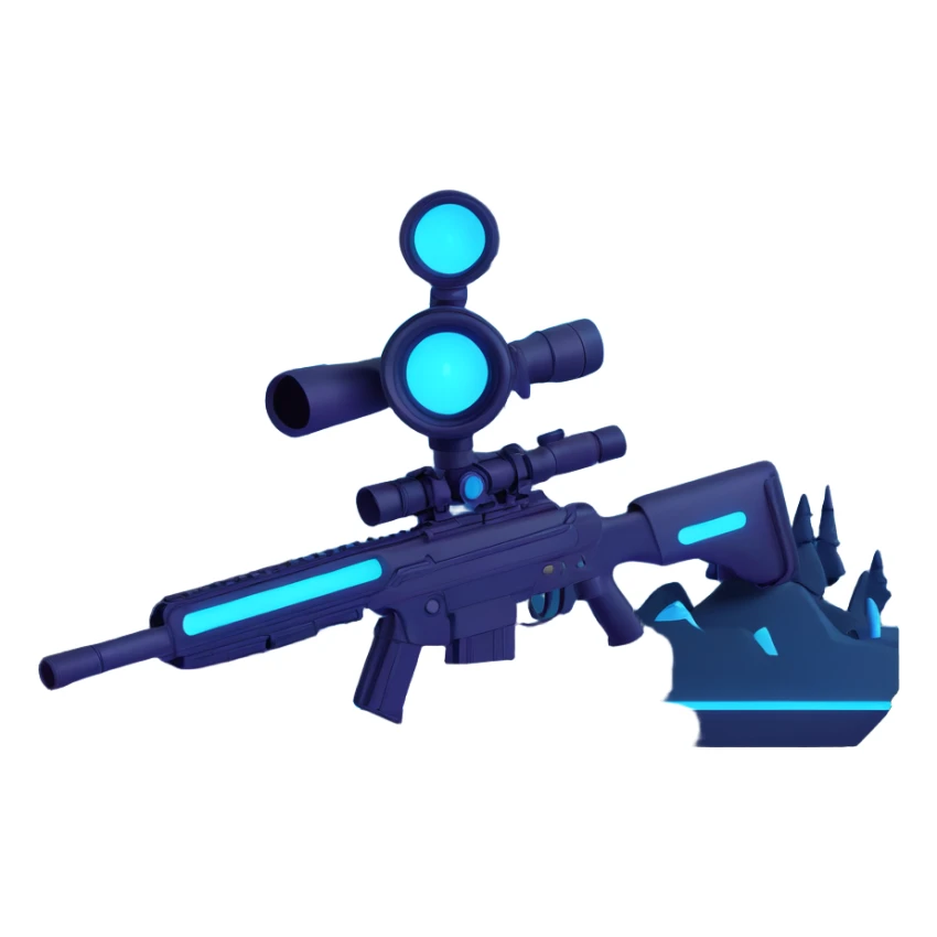 badge shaped emoji icon, stylized mountains and sniper scope merged, glowing neon cyan and electric blue on dark background, minimal expressive techy cyberpunk AI style, no text sticker