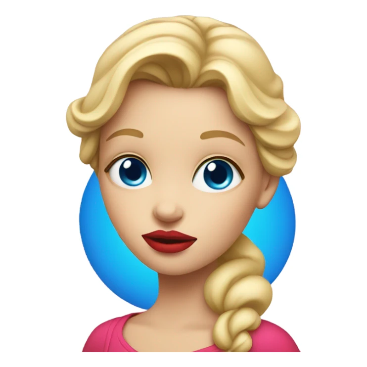 Blonde girl with pink lips and blue eyes holding an apple  sticker
